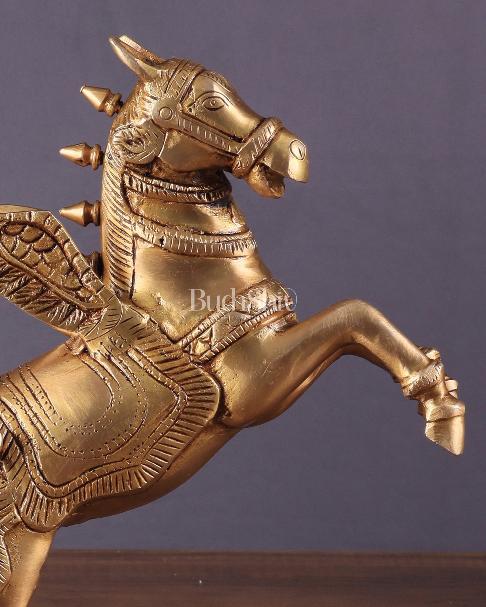 Pure Brass Pegasus Flying Horse Statue with Wings | Elegant Showpiece - 9 Inches
