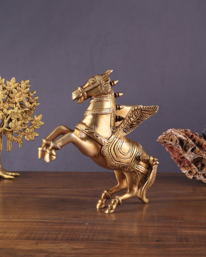 Pure Brass Pegasus Flying Horse Statue with Wings | Elegant Showpiece - 9 Inches