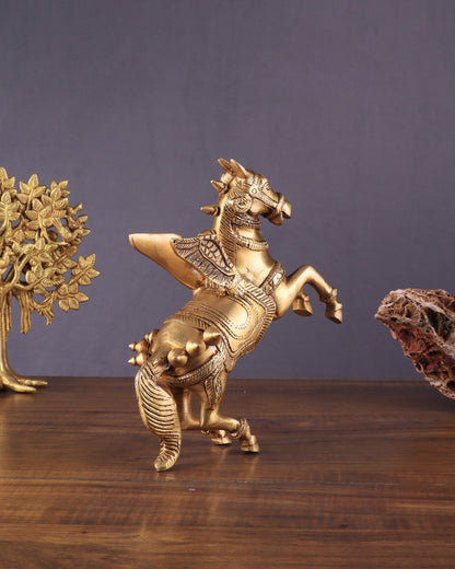 Pure Brass Pegasus Flying Horse Statue with Wings | Elegant Showpiece - 9 Inches