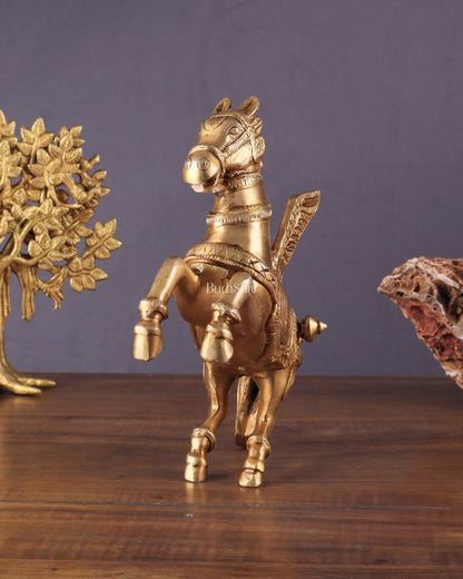 Pure Brass Pegasus Flying Horse Statue with Wings | Elegant Showpiece - 9 Inches