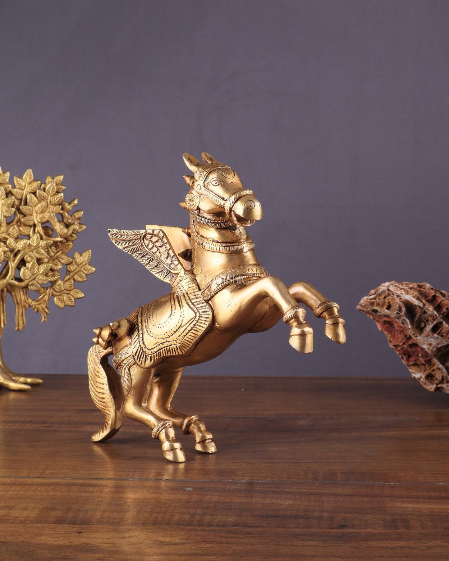 Pure Brass Pegasus Flying Horse Statue with Wings | Elegant Showpiece - 9 Inches