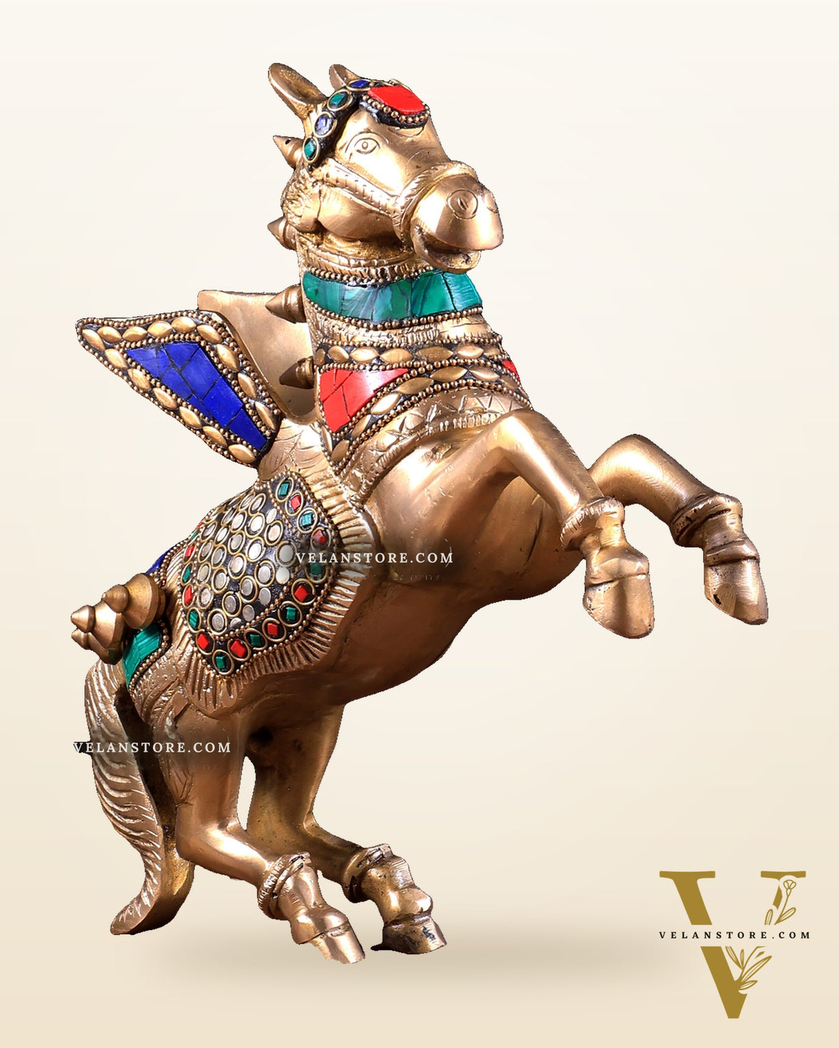 Pure Brass Pegasus Flying Horse Statue with Wings | multicolour Showpiece - 9 Inches