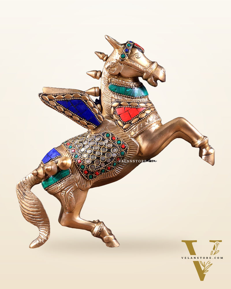Pure Brass Pegasus Flying Horse Statue with Wings | multicolour Showpiece - 9 Inches