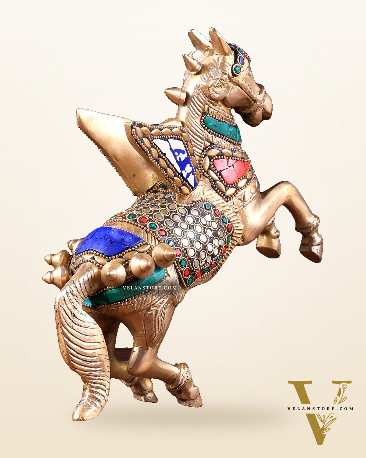 Pure Brass Pegasus Flying Horse Statue with Wings | multicolour Showpiece - 9 Inches