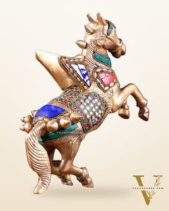 Pure Brass Pegasus Flying Horse Statue with Wings | multicolour Showpiece - 9 Inches