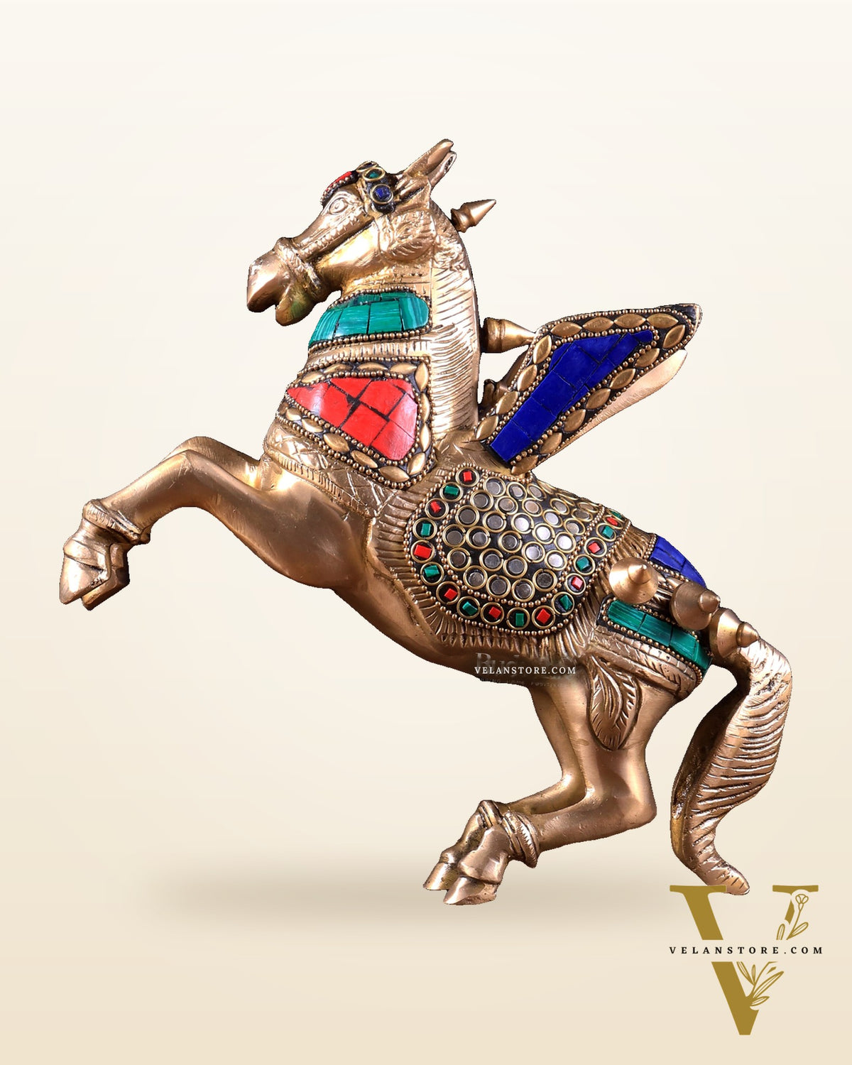 Pure Brass Pegasus Flying Horse Statue with Wings | multicolour Showpiece - 9 Inches