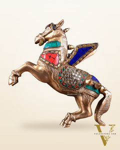 Pure Brass Pegasus Flying Horse Statue with Wings | multicolour Showpiece - 9 Inches