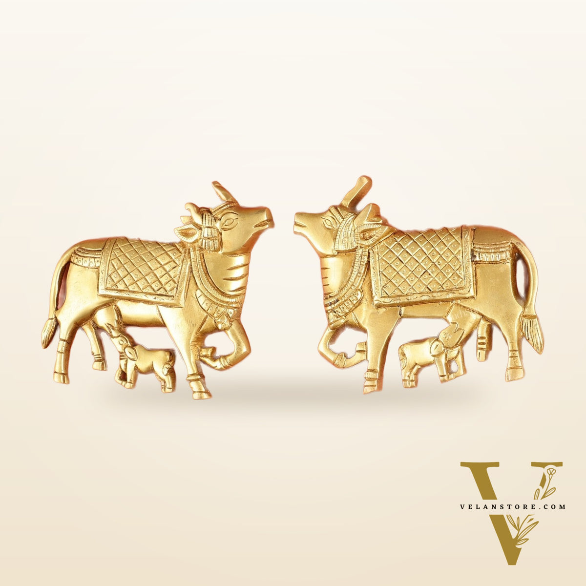 Pure Brass Pichwai Cow and Calf Wall Hanging - 5"x5.5" | Elegant Decor