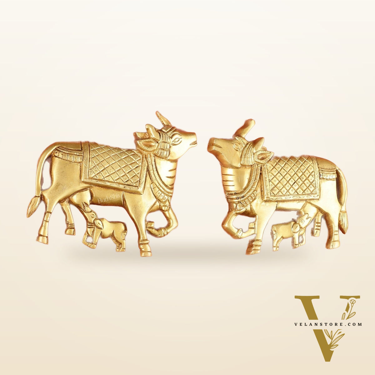 Pure Brass Pichwai Cow and Calf Wall Hanging - 5"x5.5" | Elegant Decor