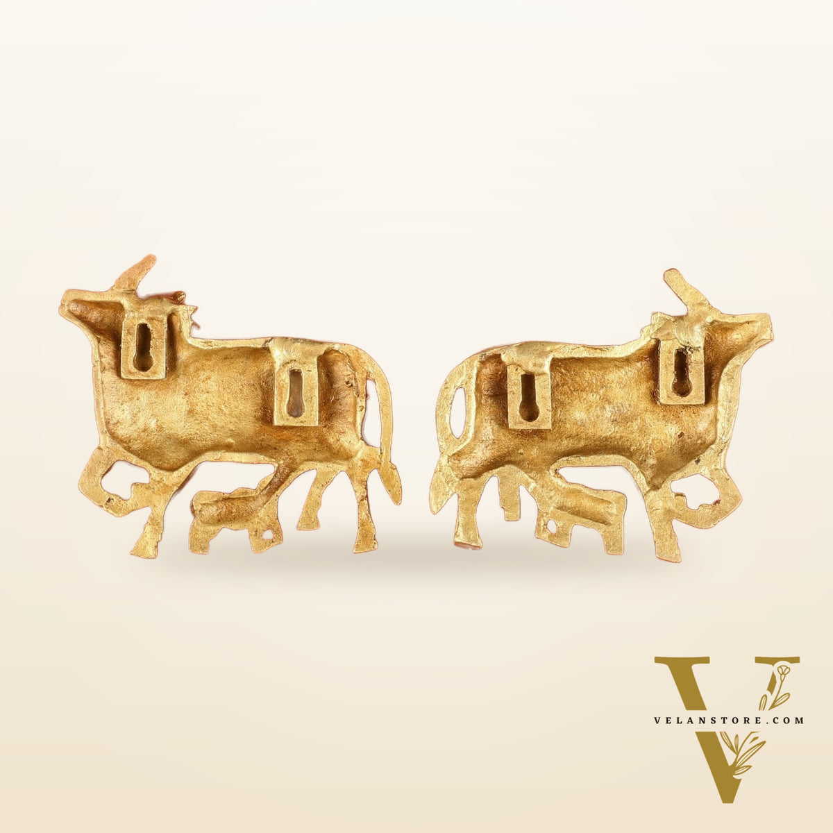 Pure Brass Pichwai Cow and Calf Wall Hanging - 5"x5.5" | Elegant Decor