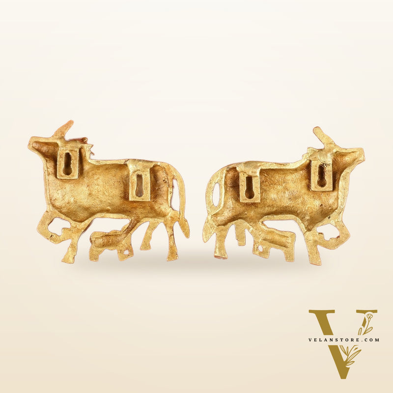 Pure Brass Pichwai Cow and Calf Wall Hanging - 5"x5.5" | Elegant Decor