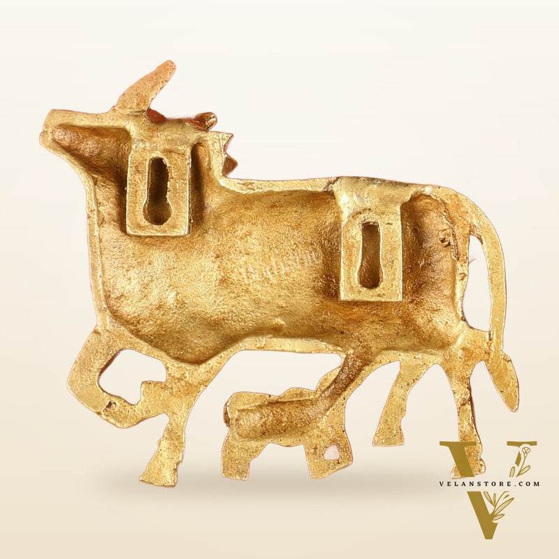 Pure Brass Pichwai Cow and Calf Wall Hanging - 5"x5.5" | Elegant Decor