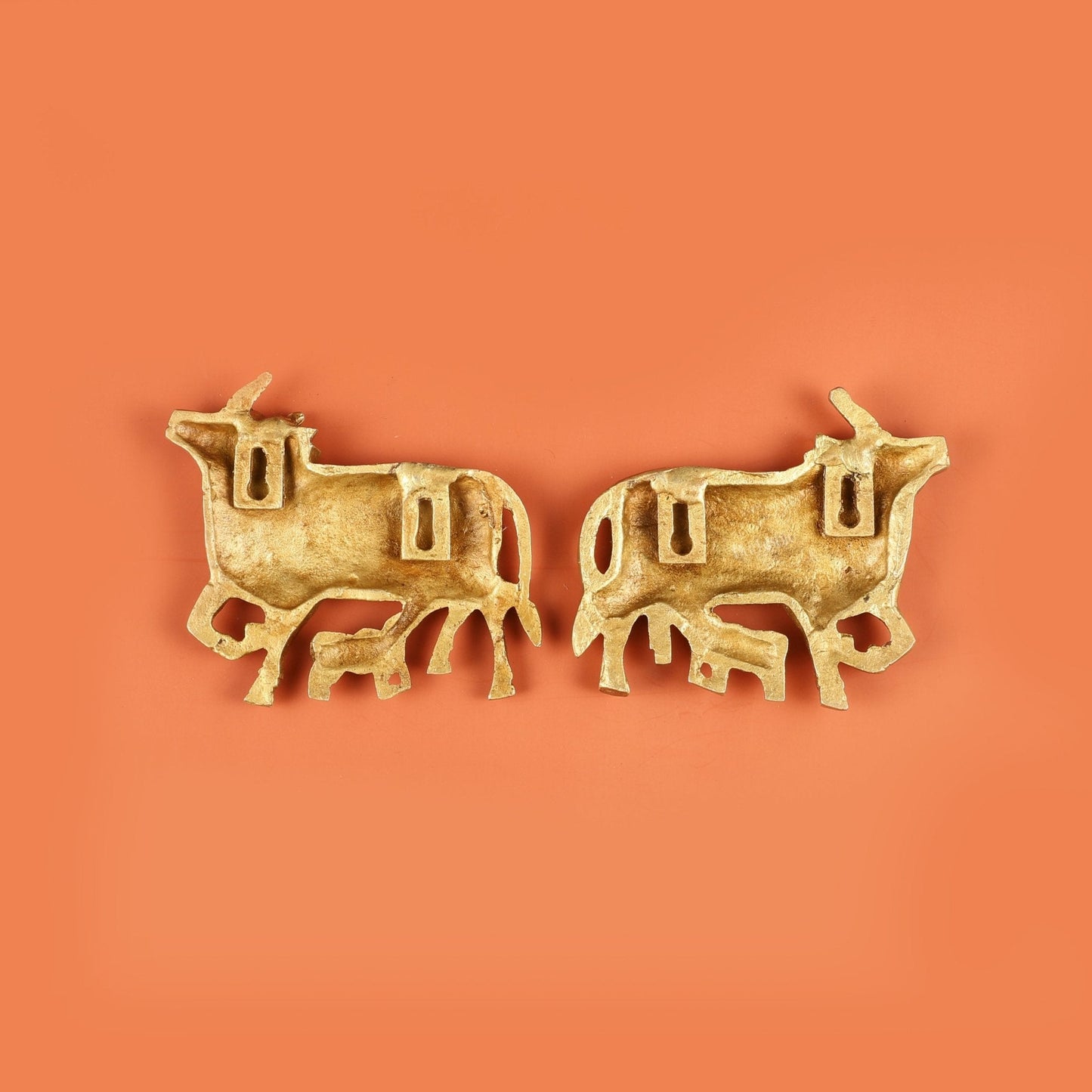 Pure Brass Pichwai Cow and Calf Wall Hanging - 5"x5.5" | Elegant Decor