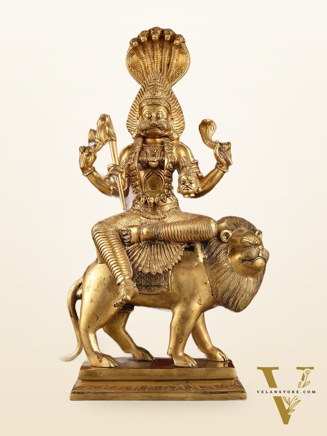 Pure Brass Pratyangira Devi Bhadrakali Statue - 19 inch antique tone