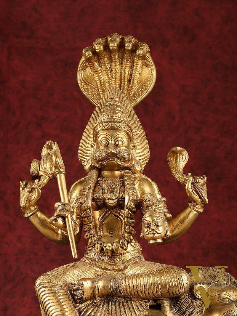 Pure Brass Pratyangira Devi Bhadrakali Statue - 19 inch antique tone