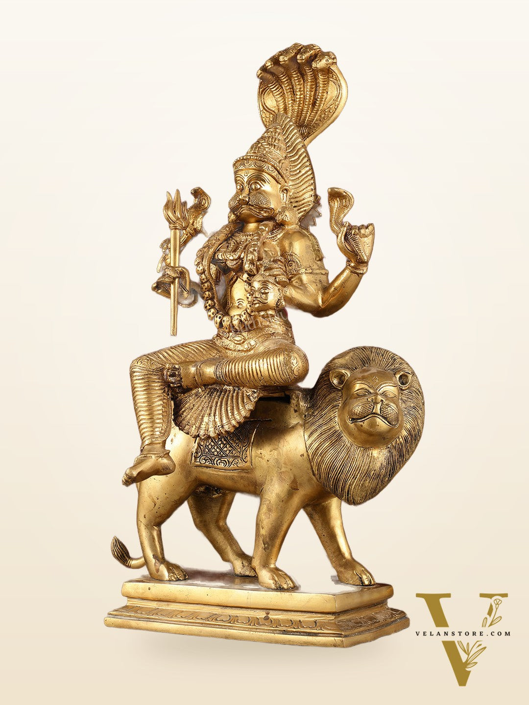 Pure Brass Pratyangira Devi Bhadrakali Statue - 19 inch antique tone