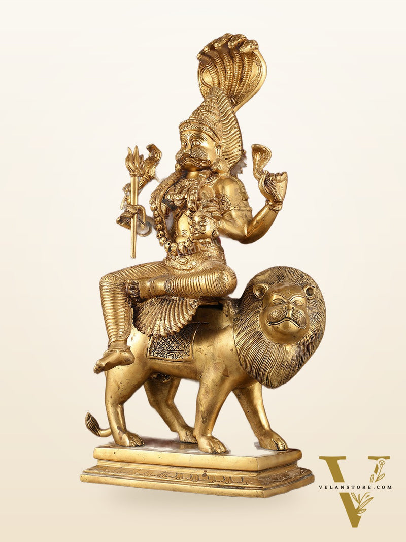 Pure Brass Pratyangira Devi Bhadrakali Statue - 19 inch antique tone