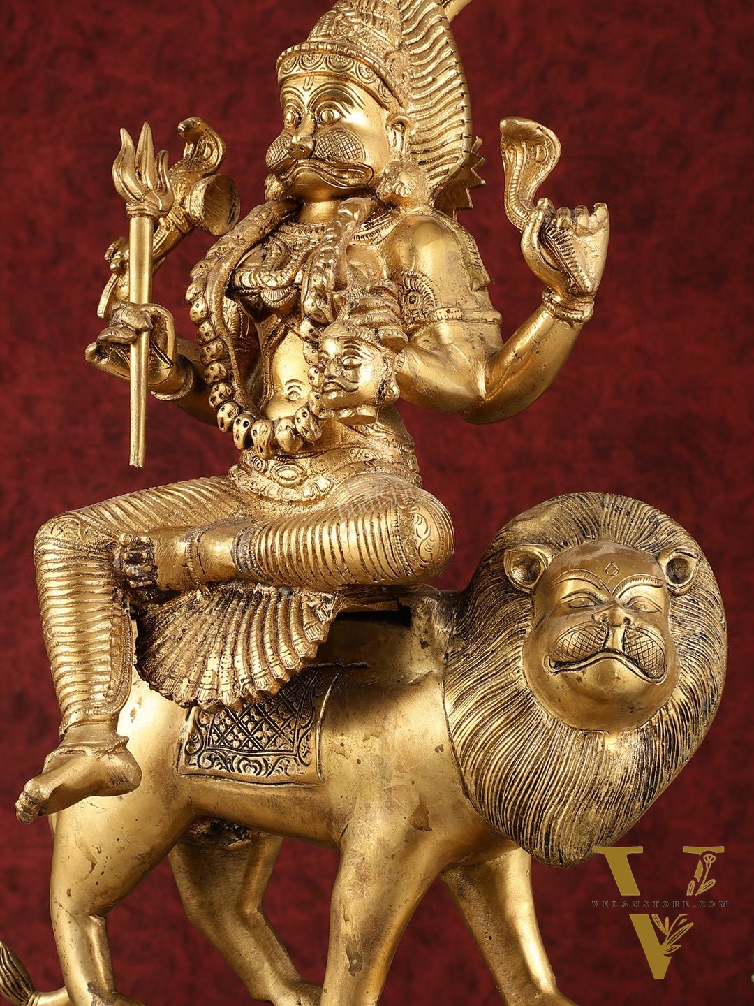 Pure Brass Pratyangira Devi Bhadrakali Statue - 19 inch antique tone
