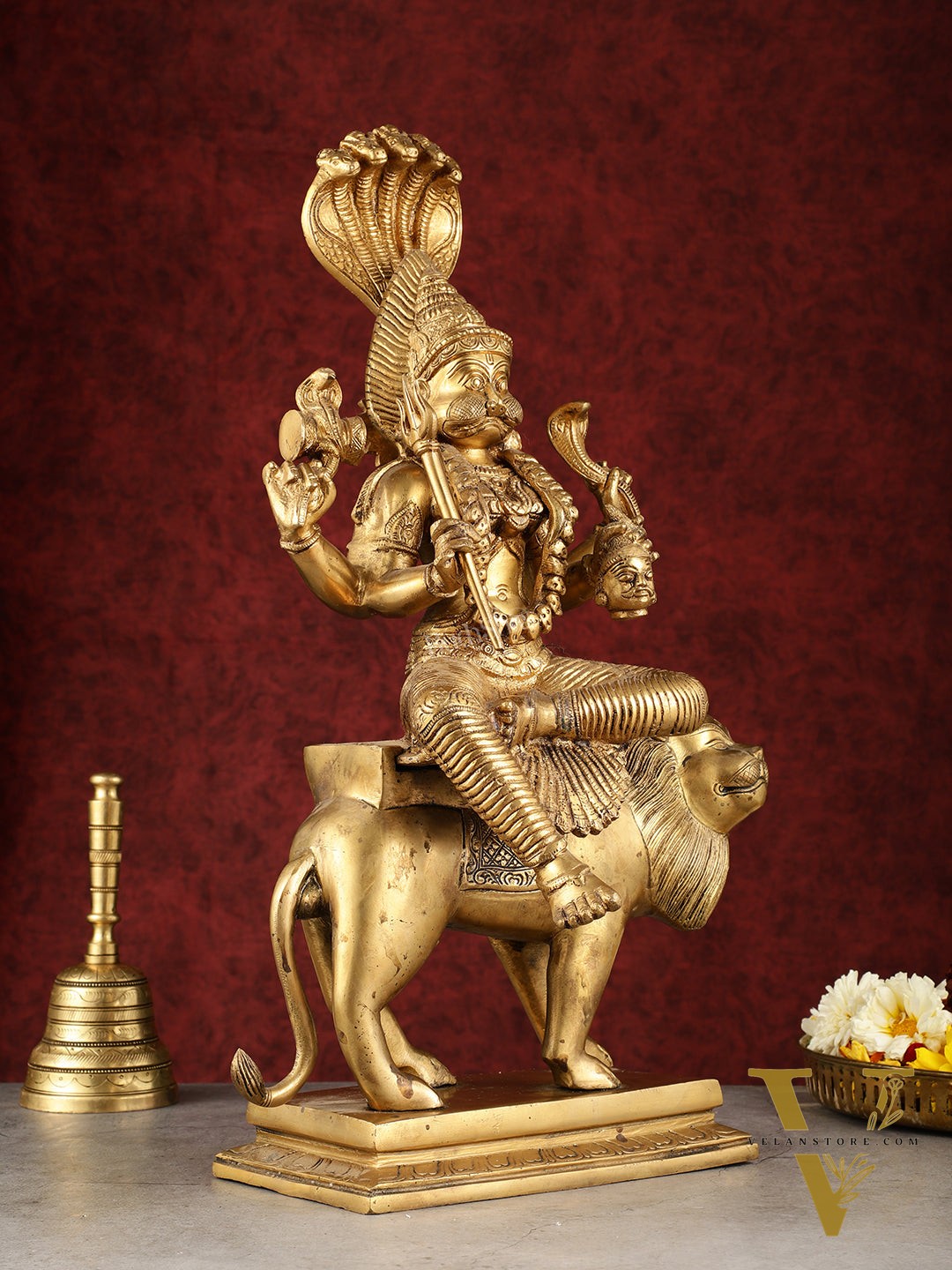 Pure Brass Pratyangira Devi Bhadrakali Statue - 19 inch antique tone