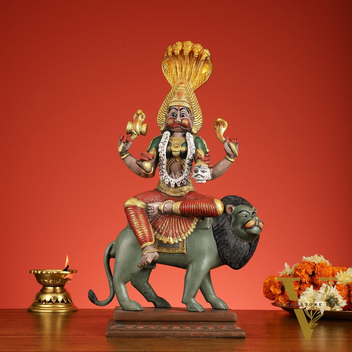 Pure Brass Pratyangira Devi Bhadrakali Statue - 19 Inch