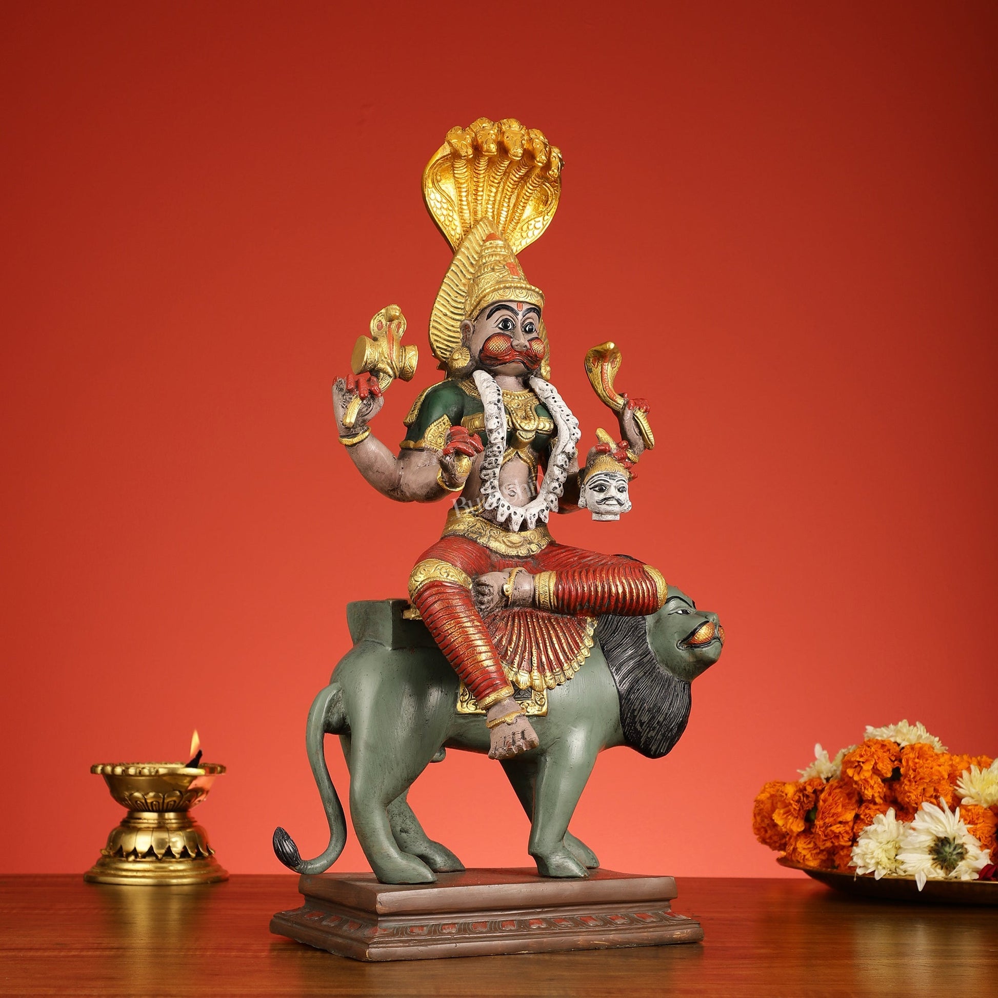 Pure Brass Pratyangira Devi Bhadrakali Statue - 19 Inch