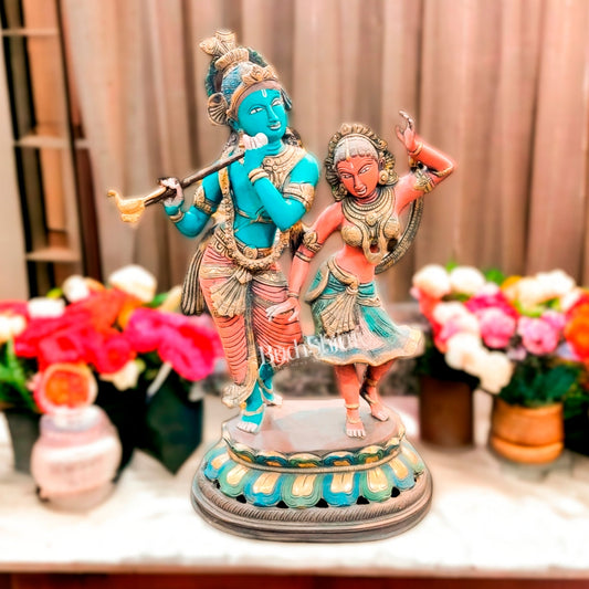 Pure Brass Radha Krishna Dancing Statue 23 inches