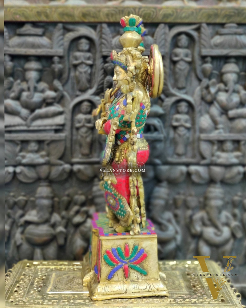 Pure Brass Radha Krishna Idol - 24" Height | Engraved Base with Stonework
