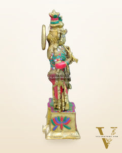 Pure Brass Radha Krishna Idol - 24" Height | Engraved Base with Stonework