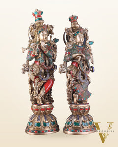 Pure Brass Radha Krishna Idol 25 inch Stonework