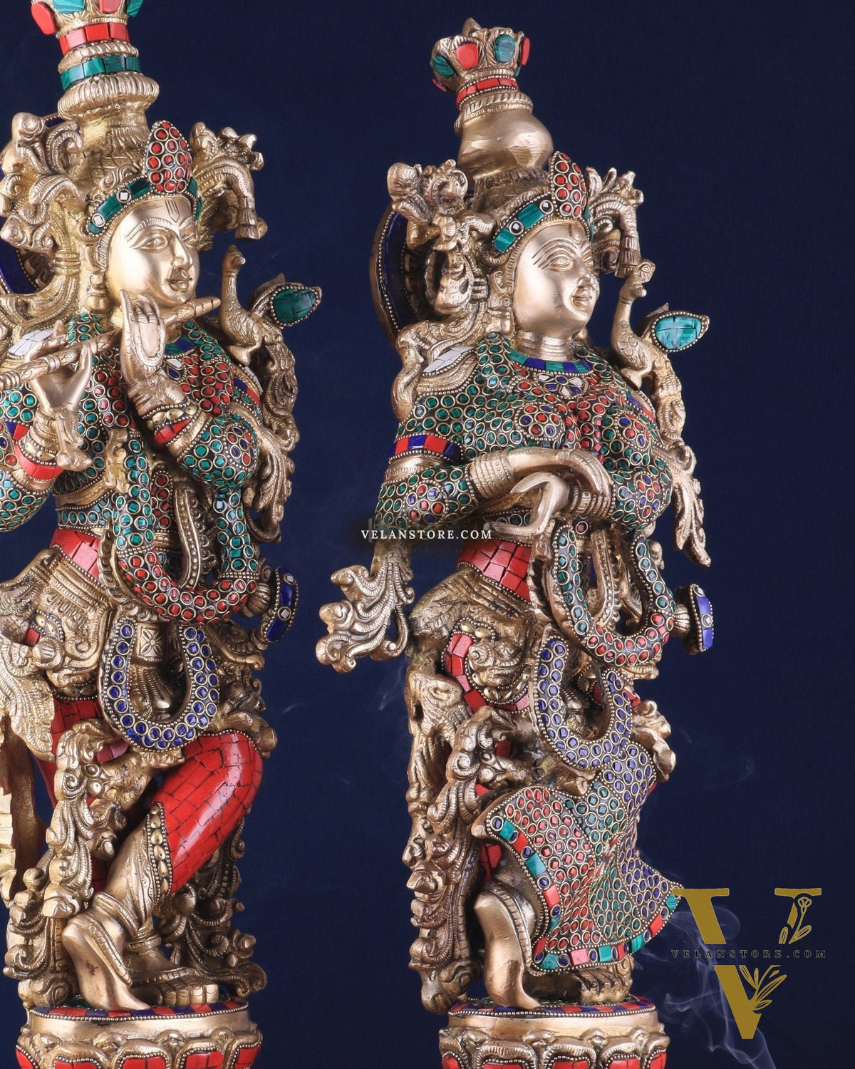 Pure Brass Radha Krishna Idol 25 inch Stonework