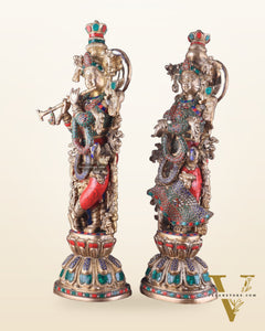 Pure Brass Radha Krishna Idol 25 inch Stonework