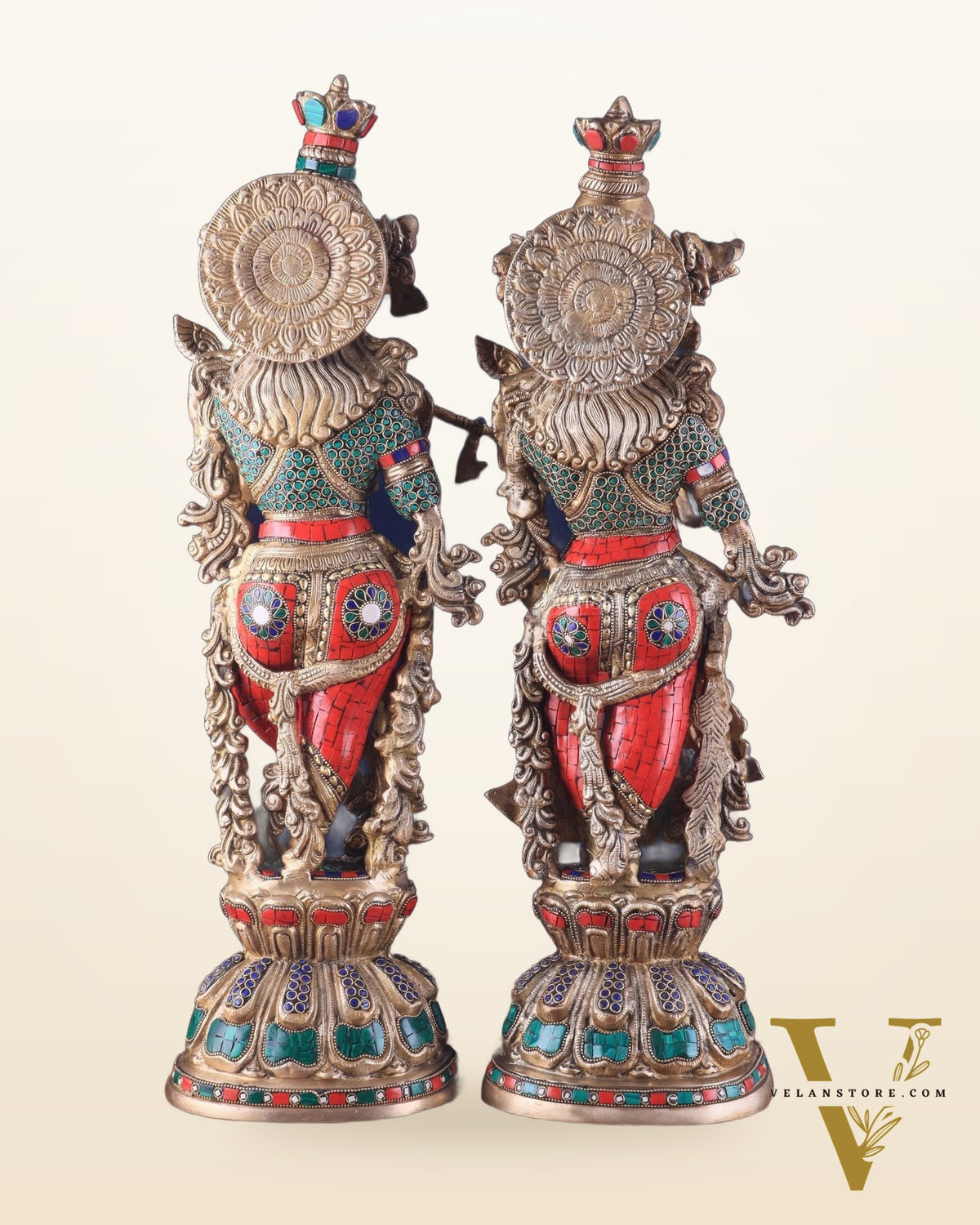 Pure Brass Radha Krishna Idol 25 inch Stonework