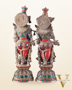 Pure Brass Radha Krishna Idol 25 inch Stonework