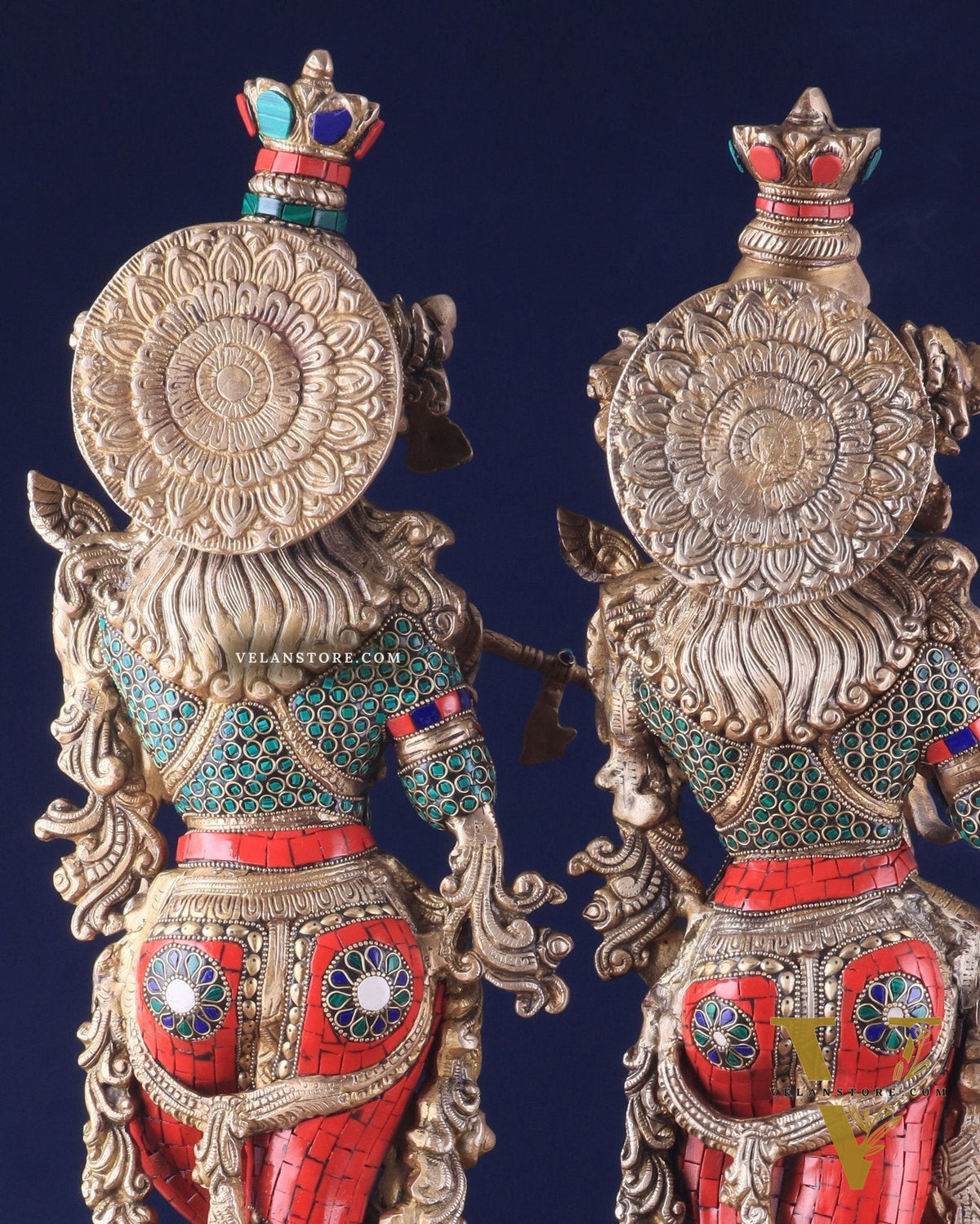 Pure Brass Radha Krishna Idol 25 inch Stonework