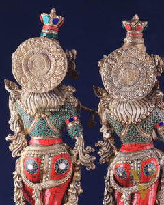 Pure Brass Radha Krishna Idol 25 inch Stonework