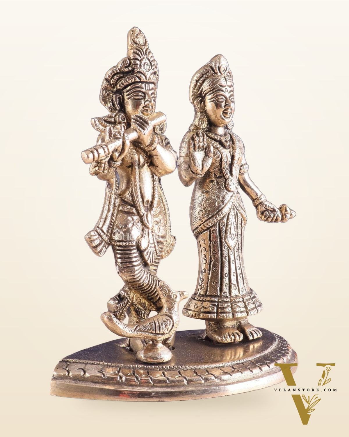 Pure Brass Radha Krishna Idol – 7 Inch | Divine Love Sculpture