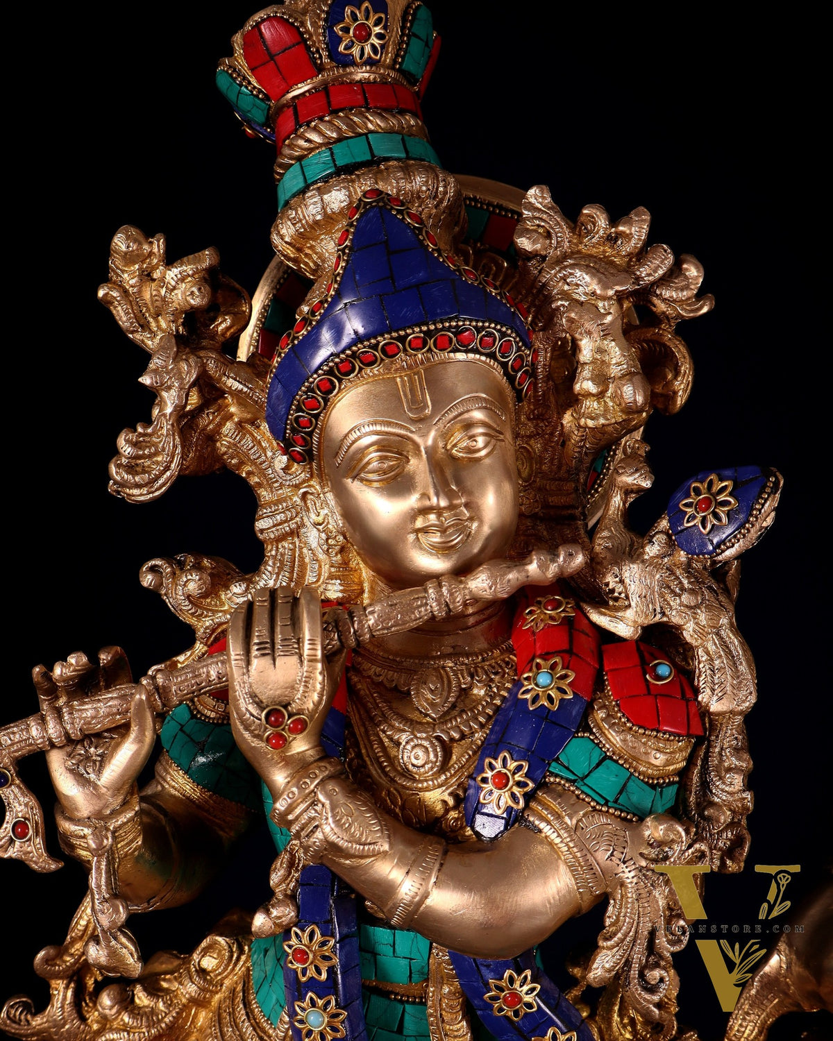 Pure Brass Radha Krishna Idol with Peacocks | Meenakari Stonework | 29 Inches