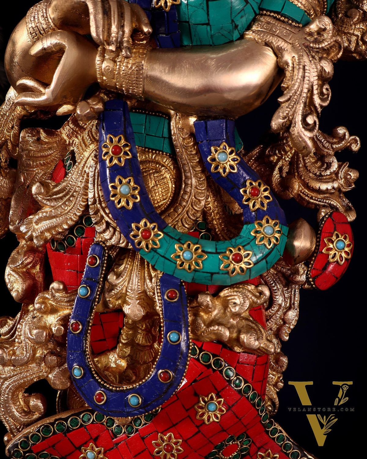 Pure Brass Radha Krishna Idol with Peacocks | Meenakari Stonework | 29 Inches
