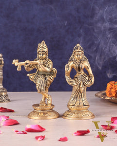 Pure Brass Radha Krishna Idols - Superfine Pair 4.5"