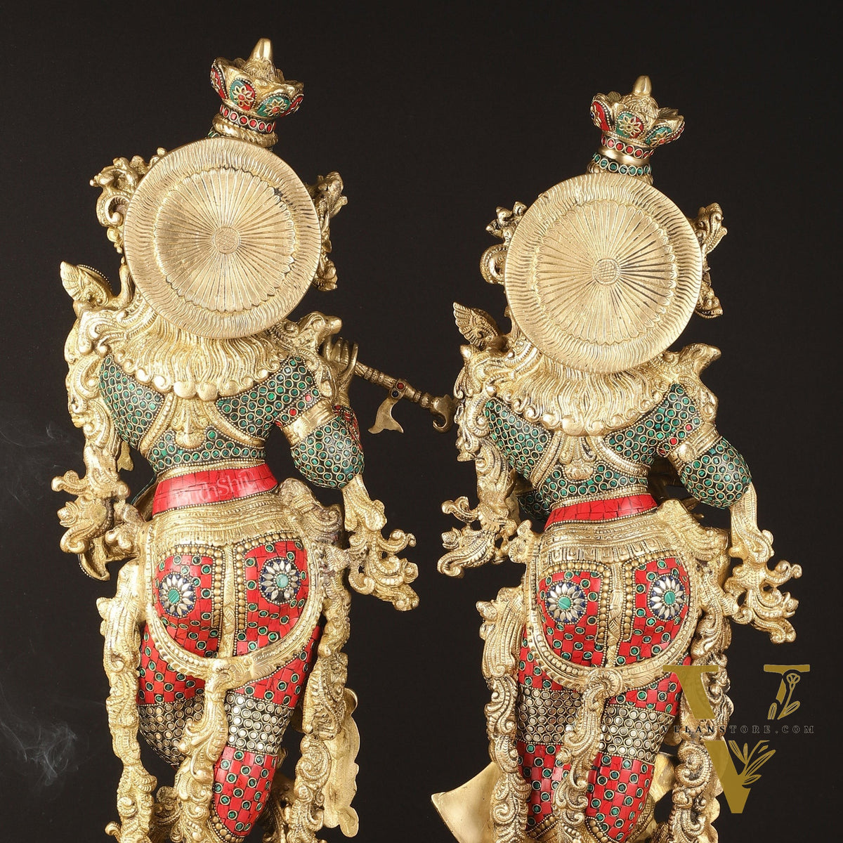 Pure Brass Radha Krishna Idols with Stonework | 30"