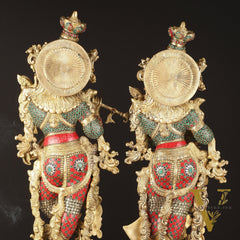 Pure Brass Radha Krishna Idols with Stonework | 30"