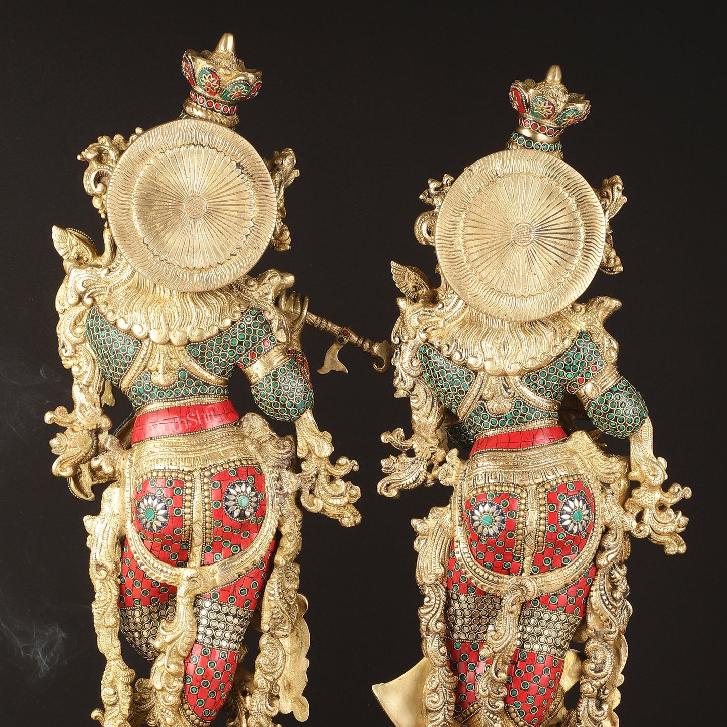Pure Brass Radha Krishna Idols with Stonework | 30"