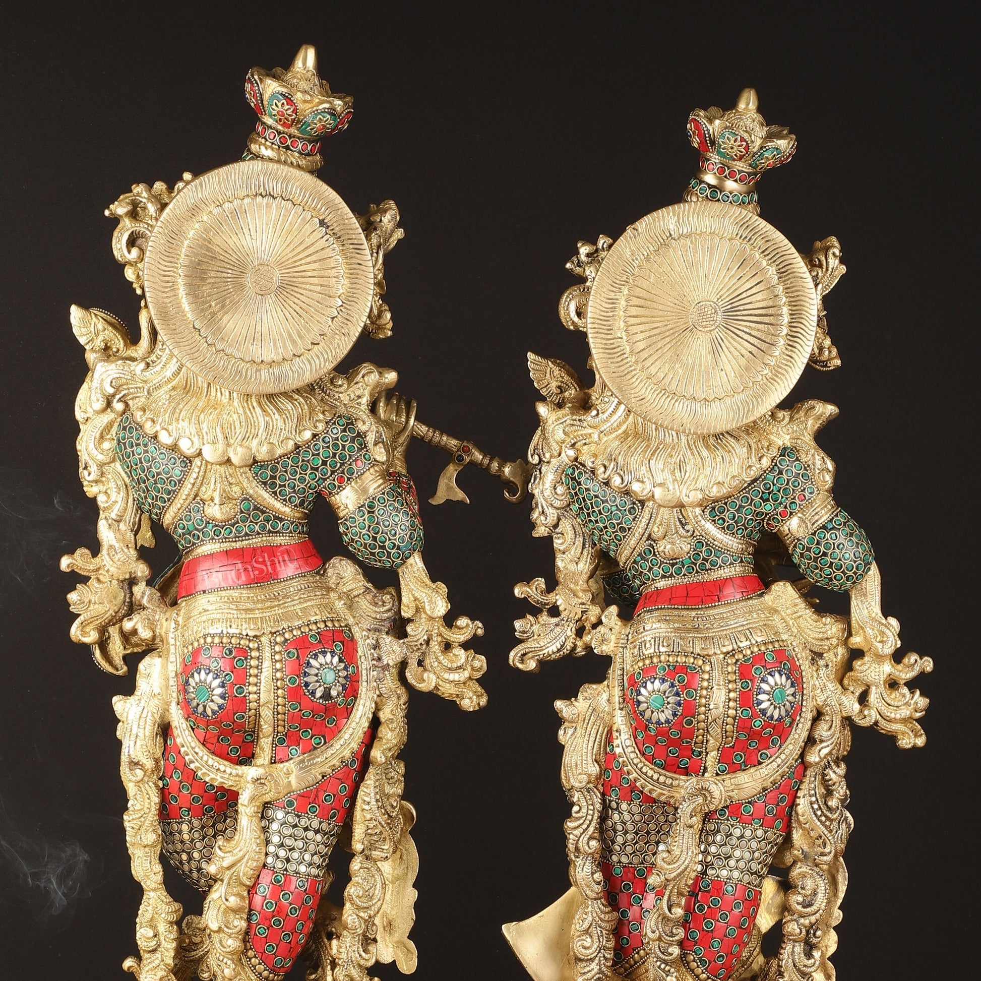 Pure Brass Radha Krishna Idols with Stonework | 30"