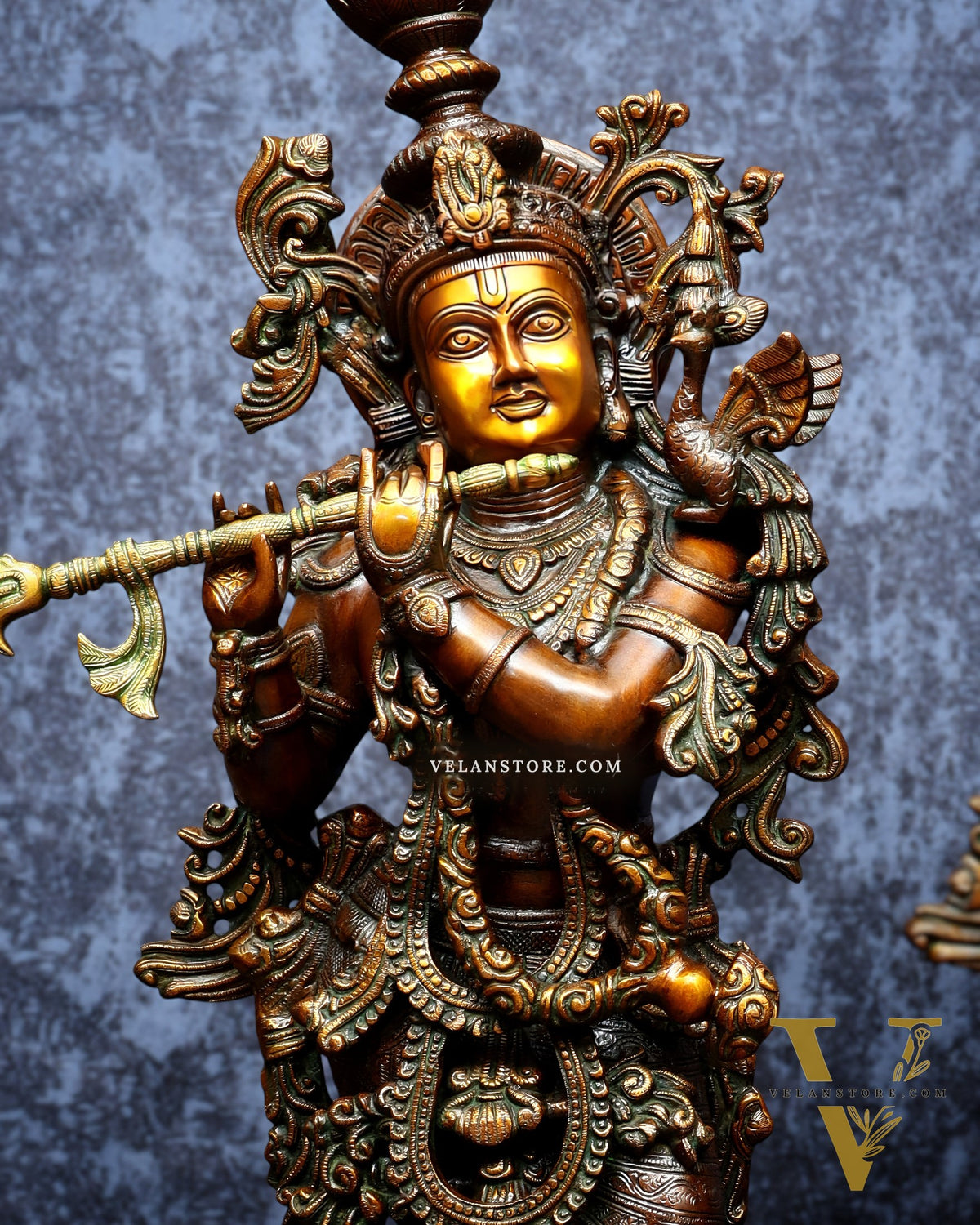 Pure Brass Radha Krishna Sculptures – Chola Style (Large Pair) 36"