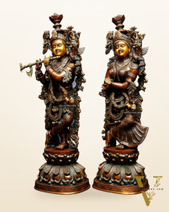Pure Brass Radha Krishna Sculptures – Chola Style (Large Pair) 36"