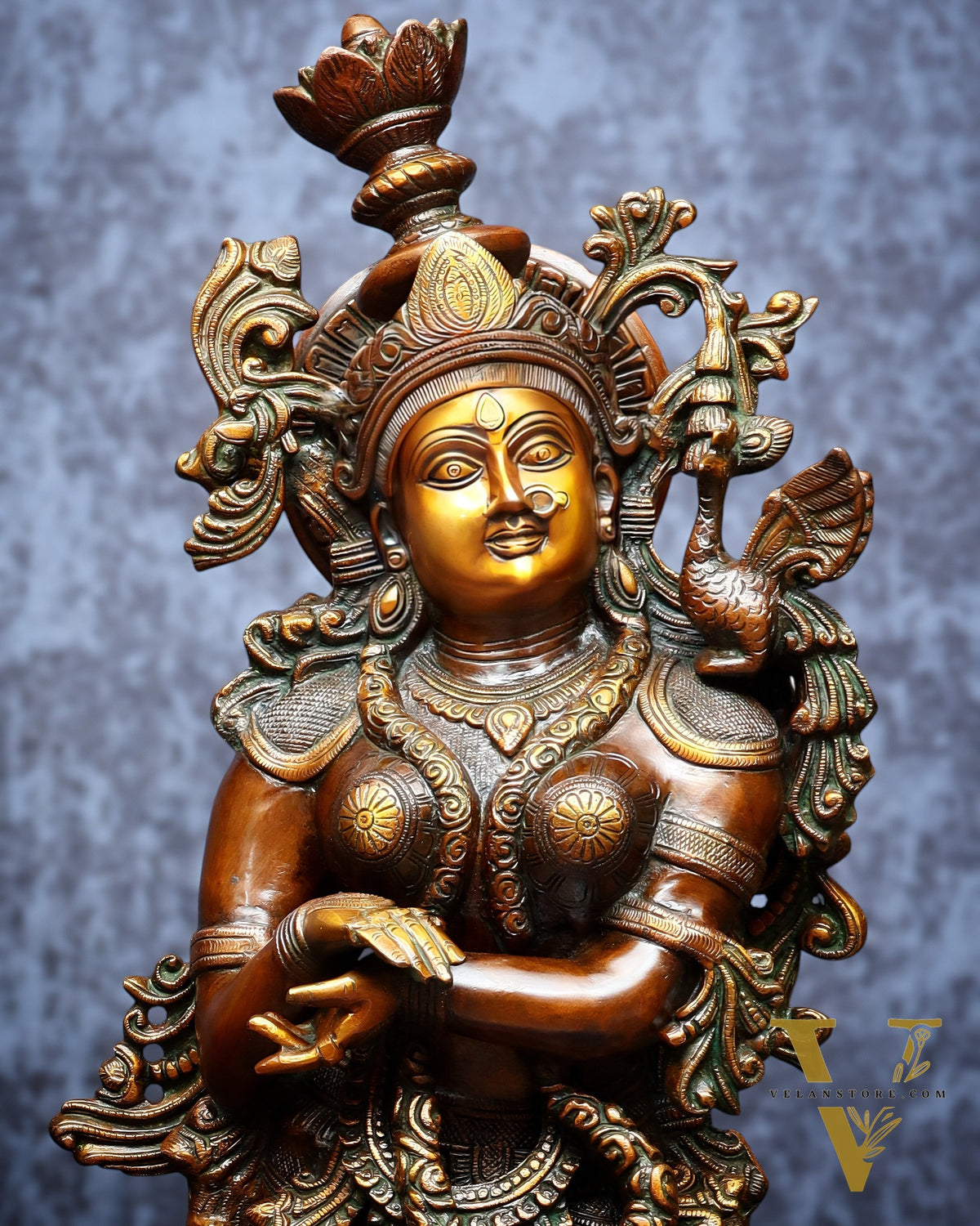 Pure Brass Radha Krishna Sculptures – Chola Style (Large Pair) 36"