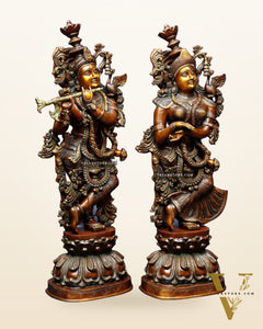Pure Brass Radha Krishna Sculptures – Chola Style (Large Pair) 36"