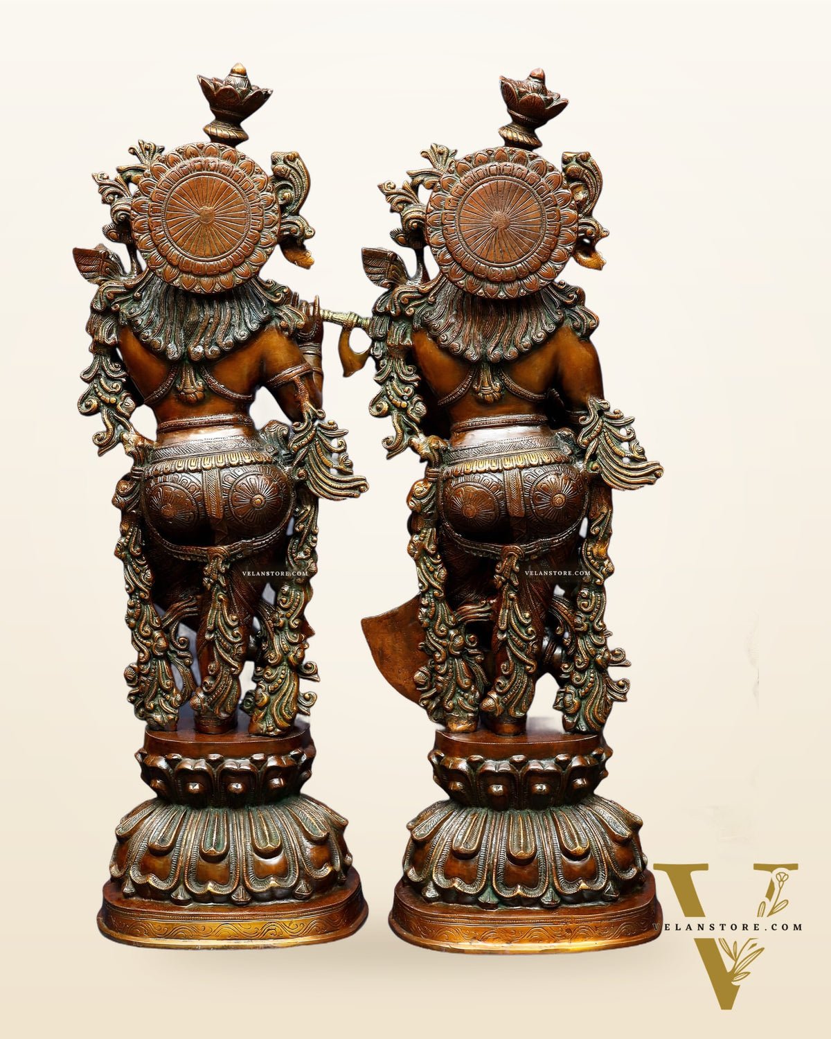 Pure Brass Radha Krishna Sculptures – Chola Style (Large Pair) 36"