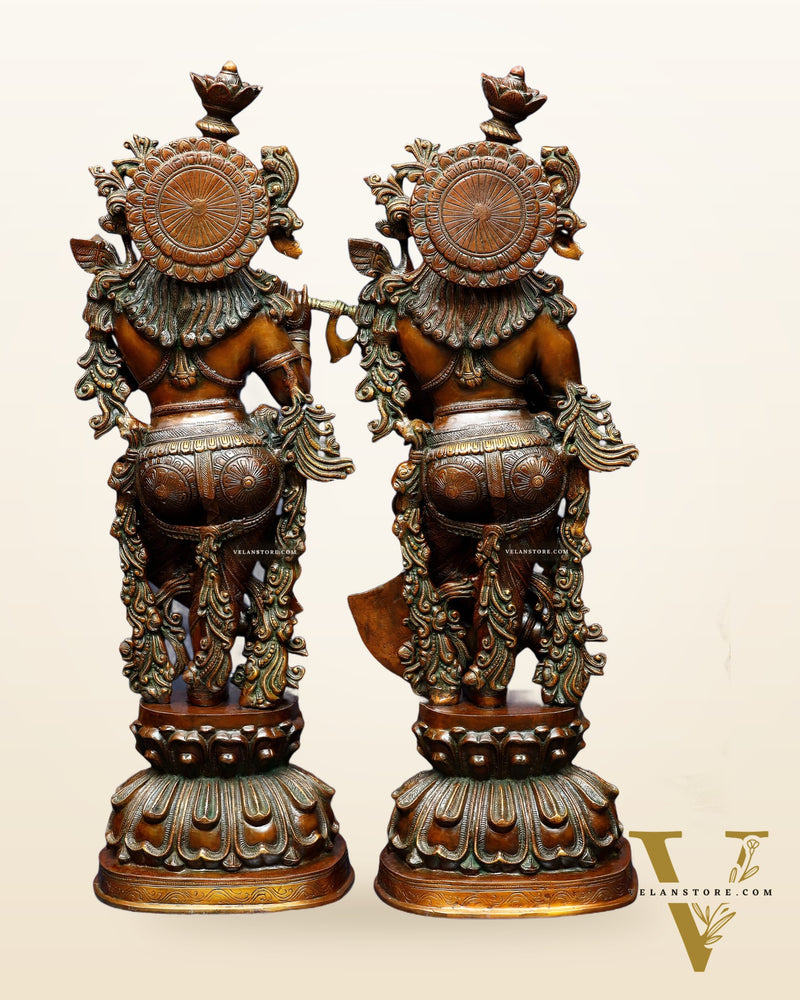 Pure Brass Radha Krishna Sculptures – Chola Style (Large Pair) 36"