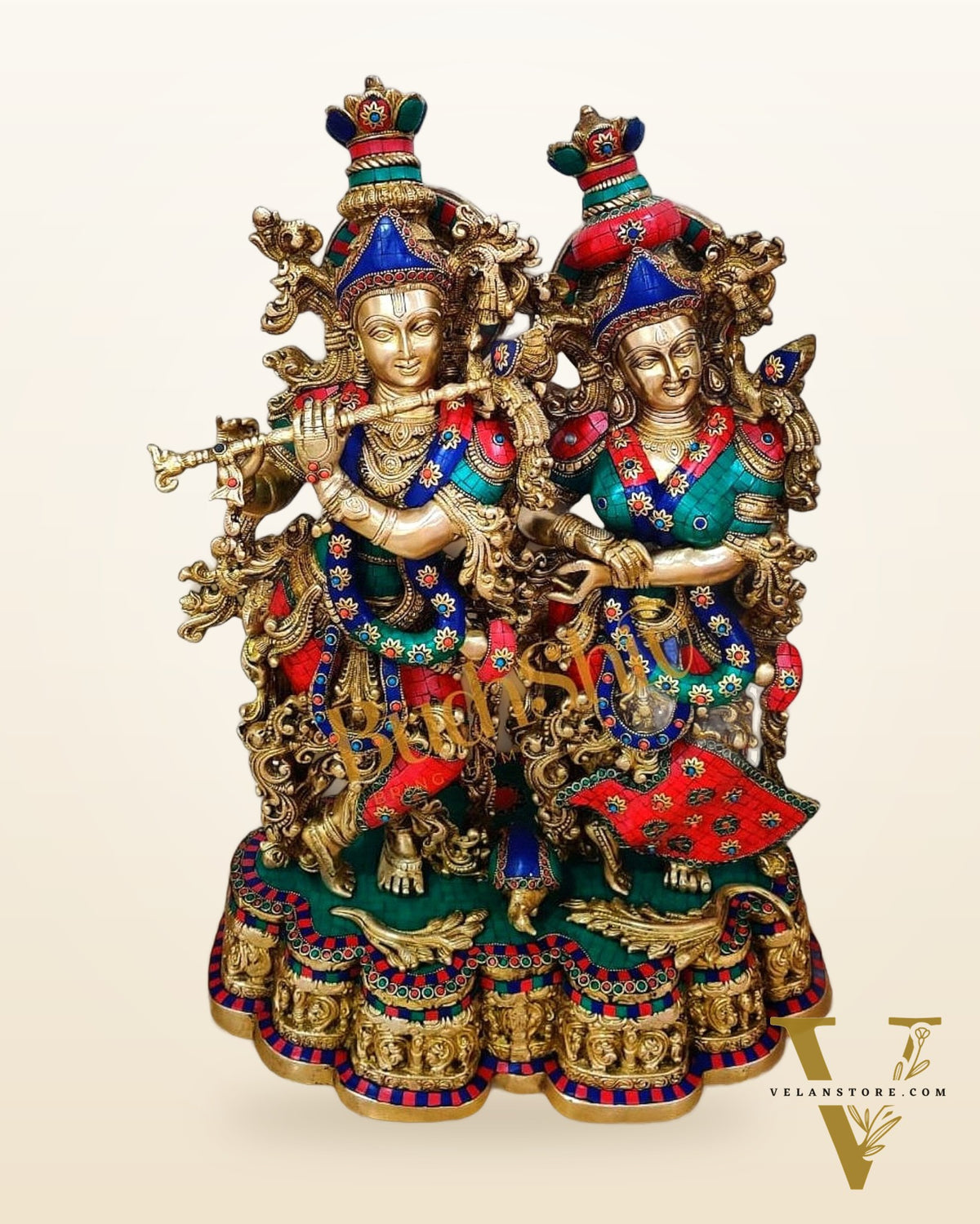 Pure Brass Radha Krishna Standing Idol – 29"x19"x12.5",